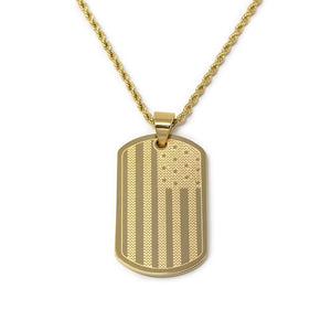 Stainless Steel USA Flag Tag Pendant Necklace 24 Inch - Mimmic Fashion Jewelry