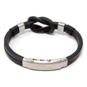 Stainless Steel With Knot Leather Bracelet Black - Mimmic Fashion Jewelry