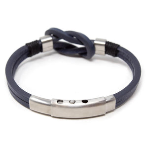 Stainless Steel With Knot Leather Bracelet Blue - Mimmic Fashion Jewelry