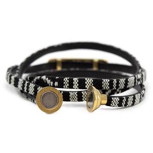 Stainless Steel Woven Fabric Wrap Bracelet Black White - Mimmic Fashion Jewelry