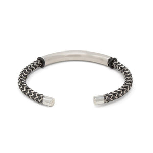Stainless St Woven Wire Bangle w Metal Accent Black/Grey - Mimmic Fashion Jewelry