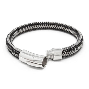 Stainless St. Woven Wire Bracelet Black/Grey - Mimmic Fashion Jewelry