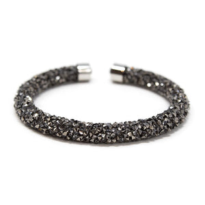 Stainless Steel Wrapped Crystals Bracelet Black - Mimmic Fashion Jewelry