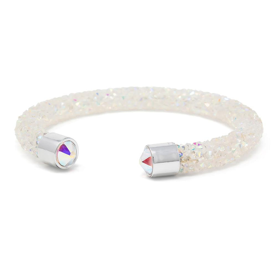 Stainless Steel Wrapped Crystals Bracelet White - Mimmic Fashion Jewelry