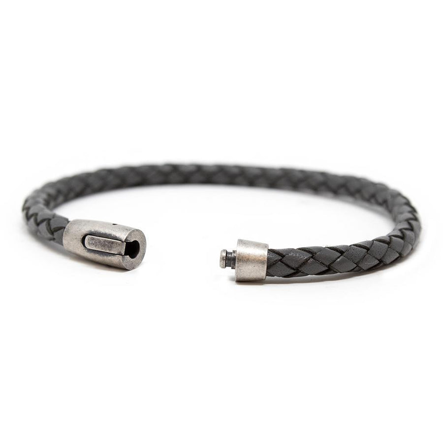 Stainless Steel and Grey Braided Leather Bracelet - Mimmic Fashion Jewelry