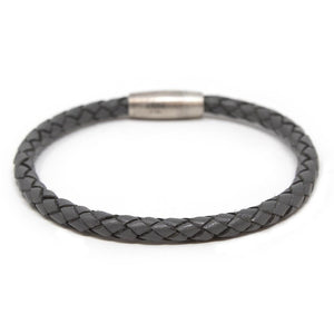 Stainless Steel and Grey Braided Leather Bracelet - Mimmic Fashion Jewelry