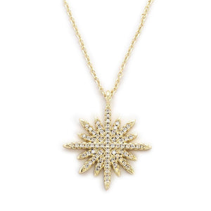 Star Bright Necklace CZ Pave Gold Tone - Mimmic Fashion Jewelry