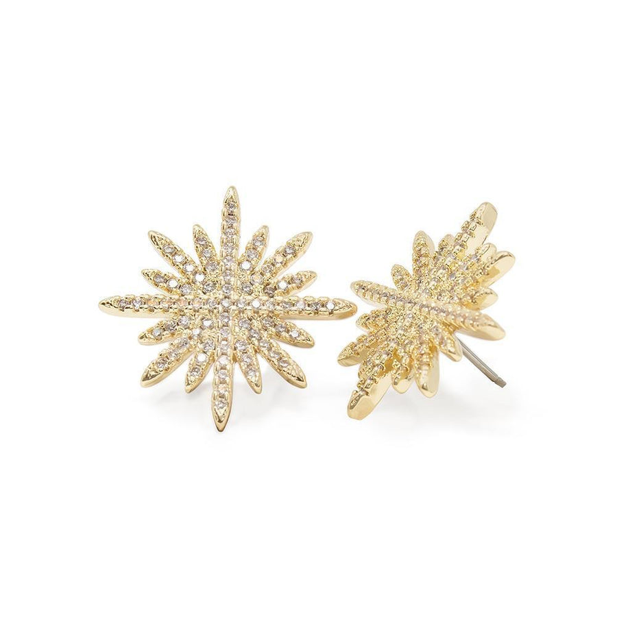 Star Bright Stud Earrings CZ Pave Gold Tone - Mimmic Fashion Jewelry