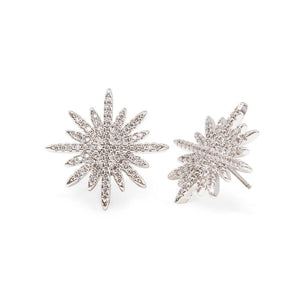 Star Bright Stud Earrings CZ Pave Rhodium Pl - Mimmic Fashion Jewelry
