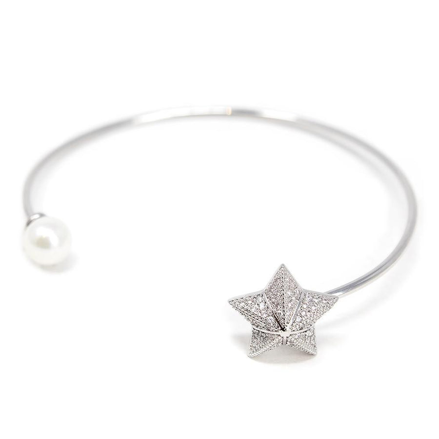 Star Fish and Pearl Bangle Rhodium Pl - Mimmic Fashion Jewelry