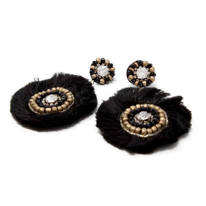 Statement Earrings Circle Fringe Black - Mimmic Fashion Jewelry