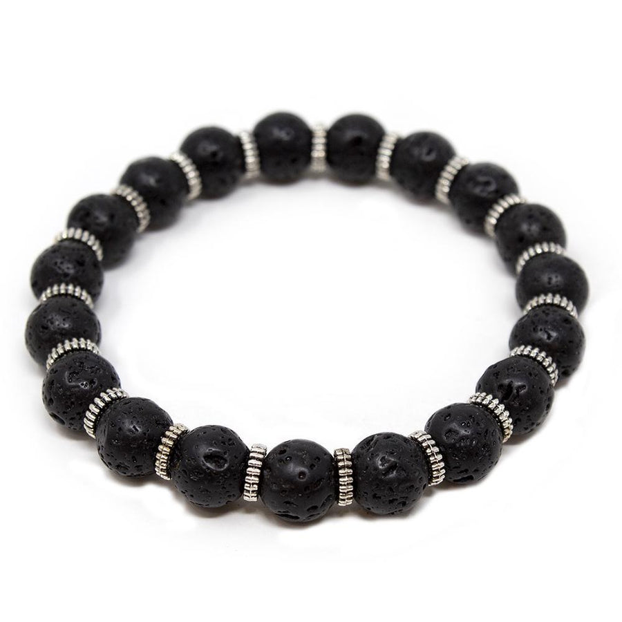Steel Zinc Ring and Black Lava Beads Bracelet - Mimmic Fashion Jewelry