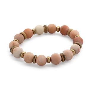 Stone Wood Bead Bracelet Peach - Mimmic Fashion Jewelry