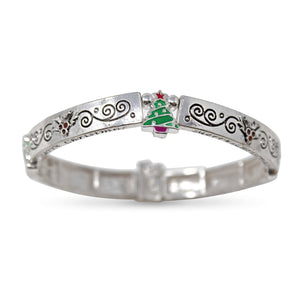 Stretch Bracelet Christmas Theme Silver Tone - Mimmic Fashion Jewelry
