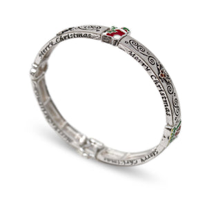 Stretch Bracelet Christmas Theme Silver Tone - Mimmic Fashion Jewelry