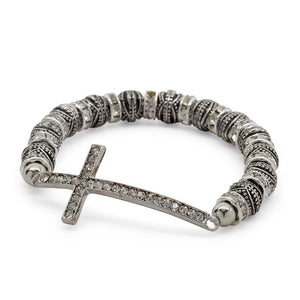 Stretch Bracelet Cross Silvertone - Mimmic Fashion Jewelry