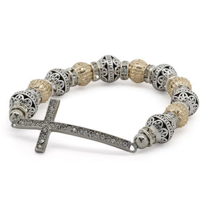 Stretch Bracelet Cross - 2 Tone Gold T. Silver T. - Mimmic Fashion Jewelry