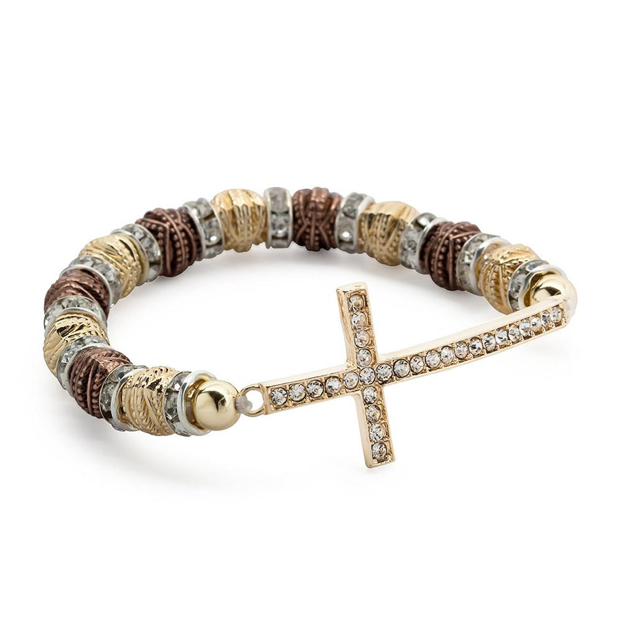 Stretch Bracelet Cross - Two Tone - Mimmic Fashion Jewelry