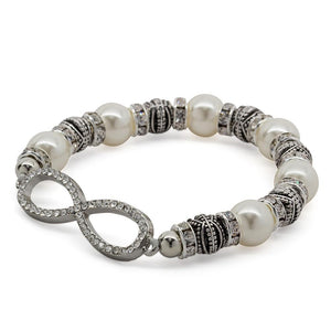 Stretch Bracelet Infinity - Pearl Silver Tone - Mimmic Fashion Jewelry