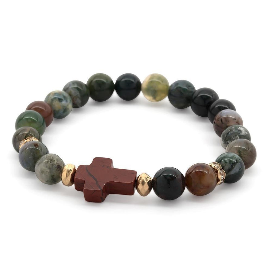 Stretch Bracelet Semi Precious Bead Cross Grn - Mimmic Fashion Jewelry
