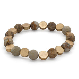 Stretch Bracelet Semi Precious Bead Gold Disc Jasper - Mimmic Fashion Jewelry