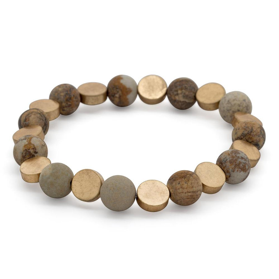 Stretch Bracelet Semi Precious Bead Gold Disc Jasper - Mimmic Fashion Jewelry