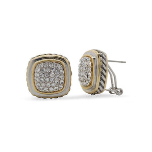 Stud Earrings Two Tone Rounded Square Pave - Mimmic Fashion Jewelry