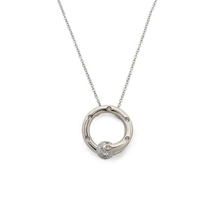Studded Ring Pendant CZ Neck Rhodium Pl - Mimmic Fashion Jewelry