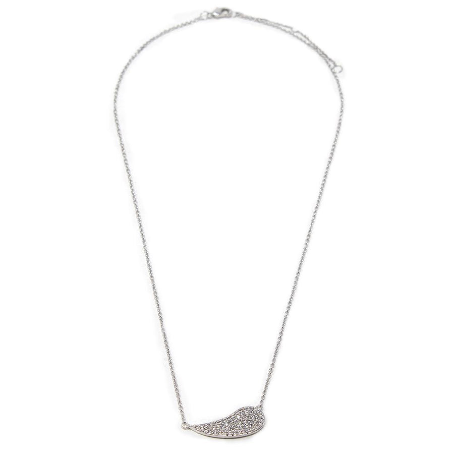 Stylish CZ Teardrop Bar Necklace Rhodium Plated - Mimmic Fashion Jewelry