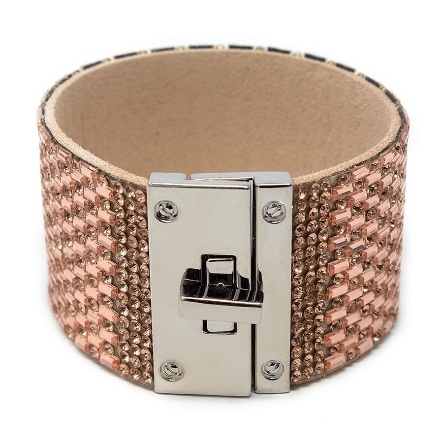 Suede Cuff Bracelet Round Bag Rose Gold Crystals - Mimmic Fashion Jewelry