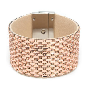 Suede Cuff Bracelet Round Bag Rose Gold Crystals - Mimmic Fashion Jewelry