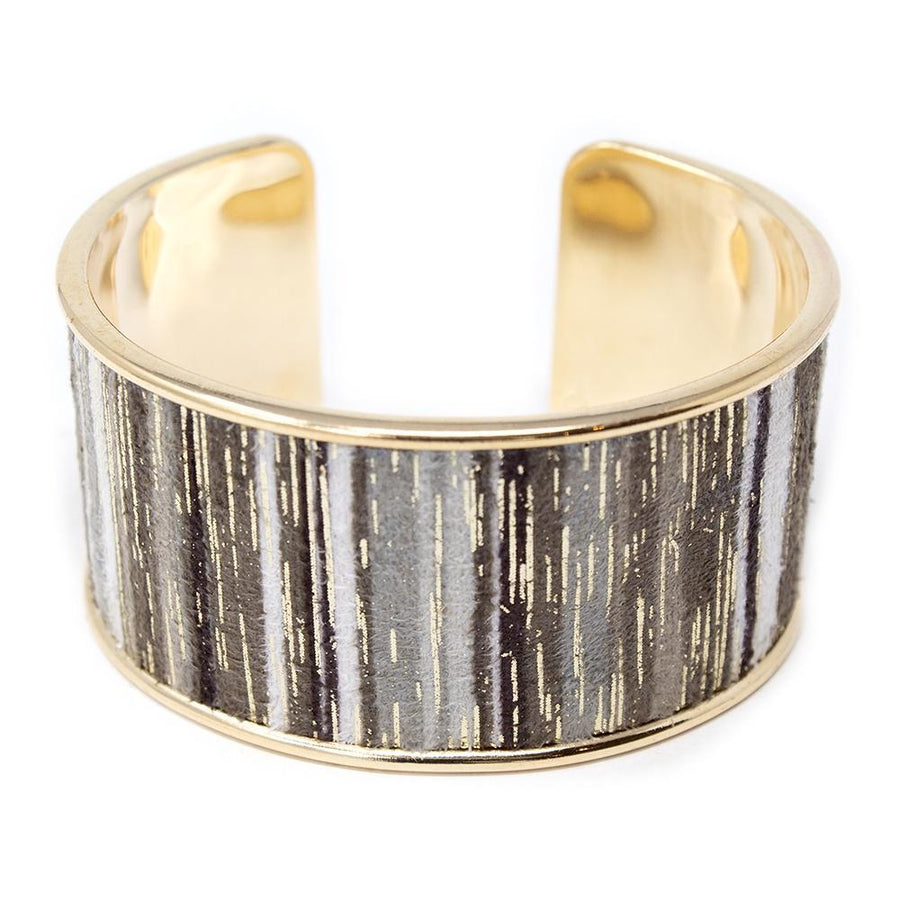 Suede Striped Cuff Bracelet Gray - Mimmic Fashion Jewelry