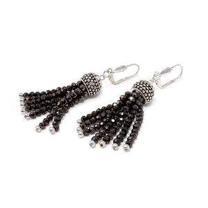 Tassel Earrings Antique Silver Black Beads - Mimmic Fashion Jewelry