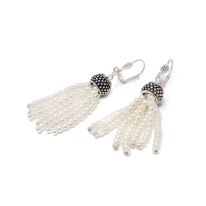 Tassel Earrings Antique Silver Pearl Beads - Mimmic Fashion Jewelry