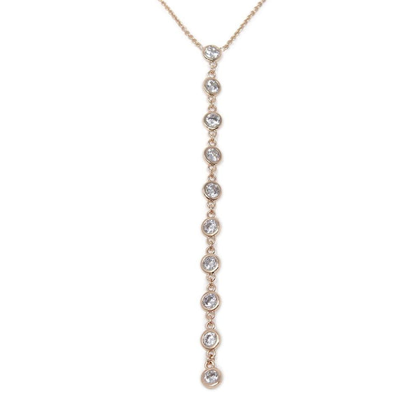 Ten Round CZ Drop Necklace Rose Gold Plated