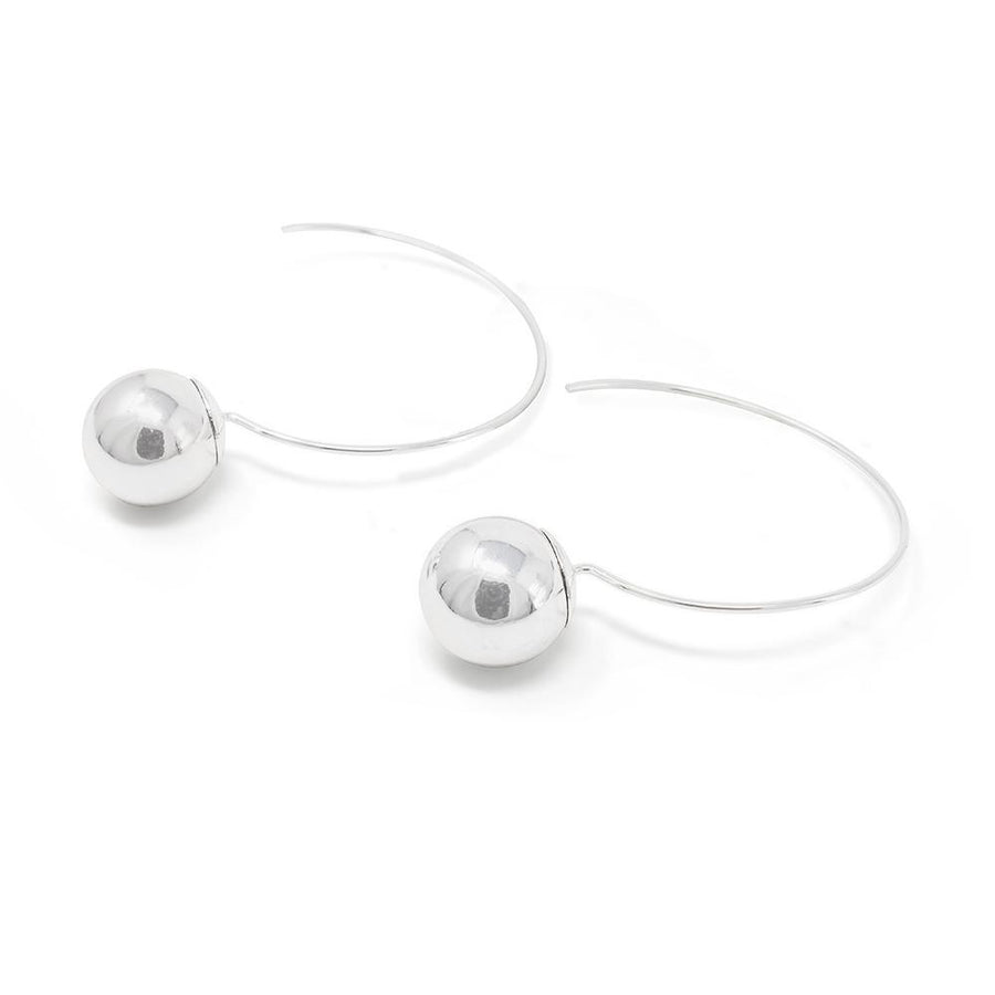Thin C Hoop with Ball Rhodium Pl - Mimmic Fashion Jewelry