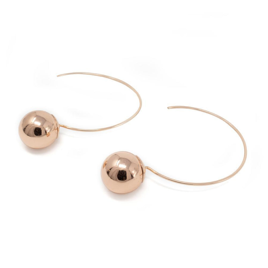 Thin C Hoop with Ball RGold Pl - Mimmic Fashion Jewelry