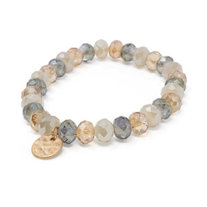 3 Colors Glass Bead Bracelet W Disc Charm GoldT - Mimmic Fashion Jewelry