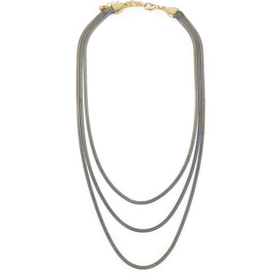 Three Layer Liquid Metal Necklace Gold/Grey - Mimmic Fashion Jewelry