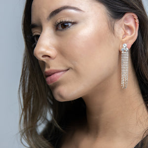 Three Round Clear CZ Waterfall Earrings Gold Tone - Mimmic Fashion Jewelry
