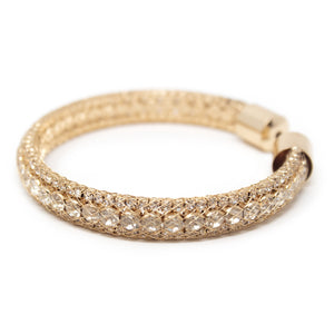 Three Row Crystal in Mesh Cuff Bangle Gold Tone - Mimmic Fashion Jewelry