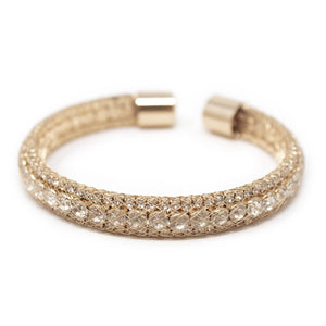Three Row Crystal in Mesh Cuff Bangle Gold Tone - Mimmic Fashion Jewelry