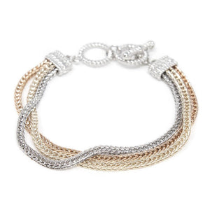 Three Row Foxtail Chain 3 Tone Bracelet - Mimmic Fashion Jewelry
