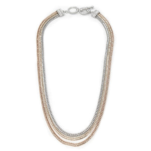 Three Row Foxtail Chain 3 Tone Necklace - Mimmic Fashion Jewelry