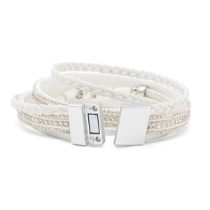 3Row Leather Wrap Bracelet W Pearl Station White - Mimmic Fashion Jewelry