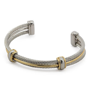 3 Row 2 Tone Bangle Bracelet w/ 2 Barrels - Mimmic Fashion Jewelry
