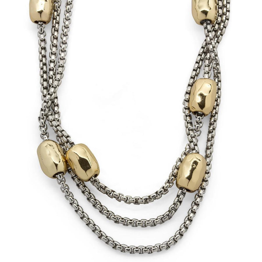 3 Row 2 Tone Necklace Hammered Balls - Mimmic Fashion Jewelry