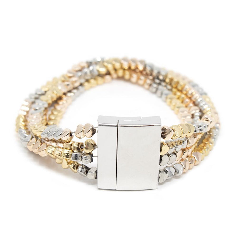 Three Tone Heart Bead Bracelet - Mimmic Fashion Jewelry