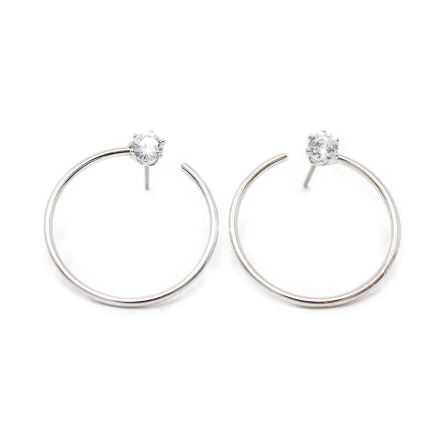 Tiny CZ Hoop Stud Earrings Silver Tone - Mimmic Fashion Jewelry