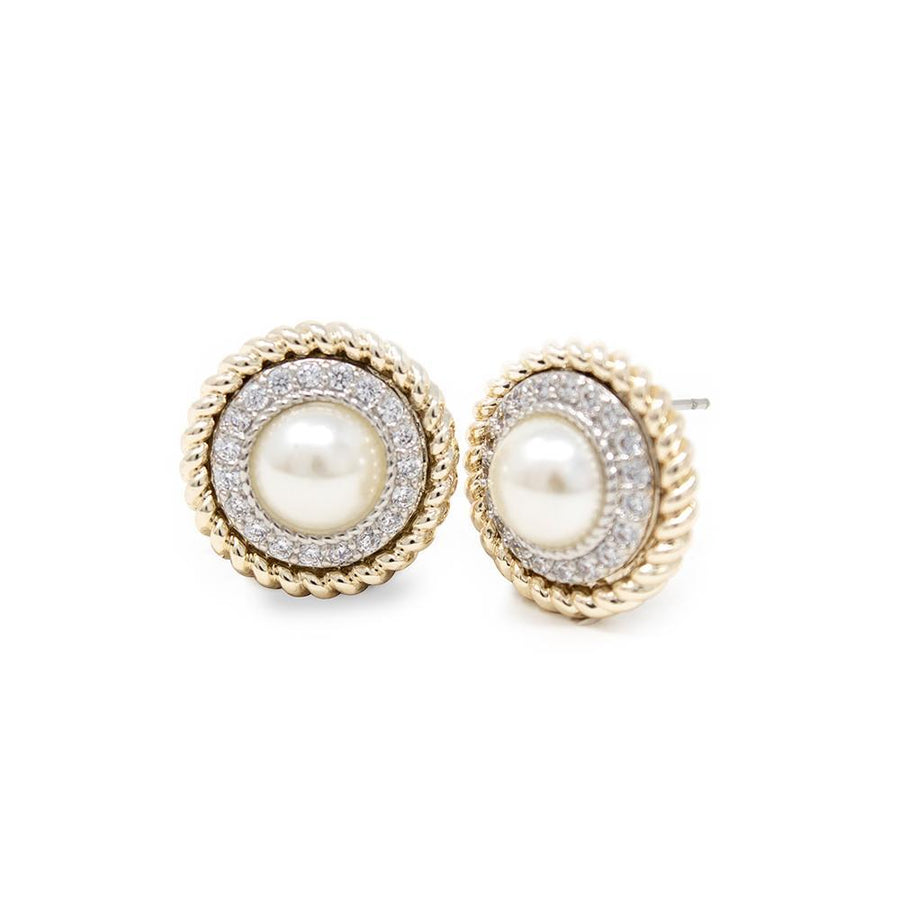 Tone Tone Pearl and Pave Stud Earrings - Mimmic Fashion Jewelry